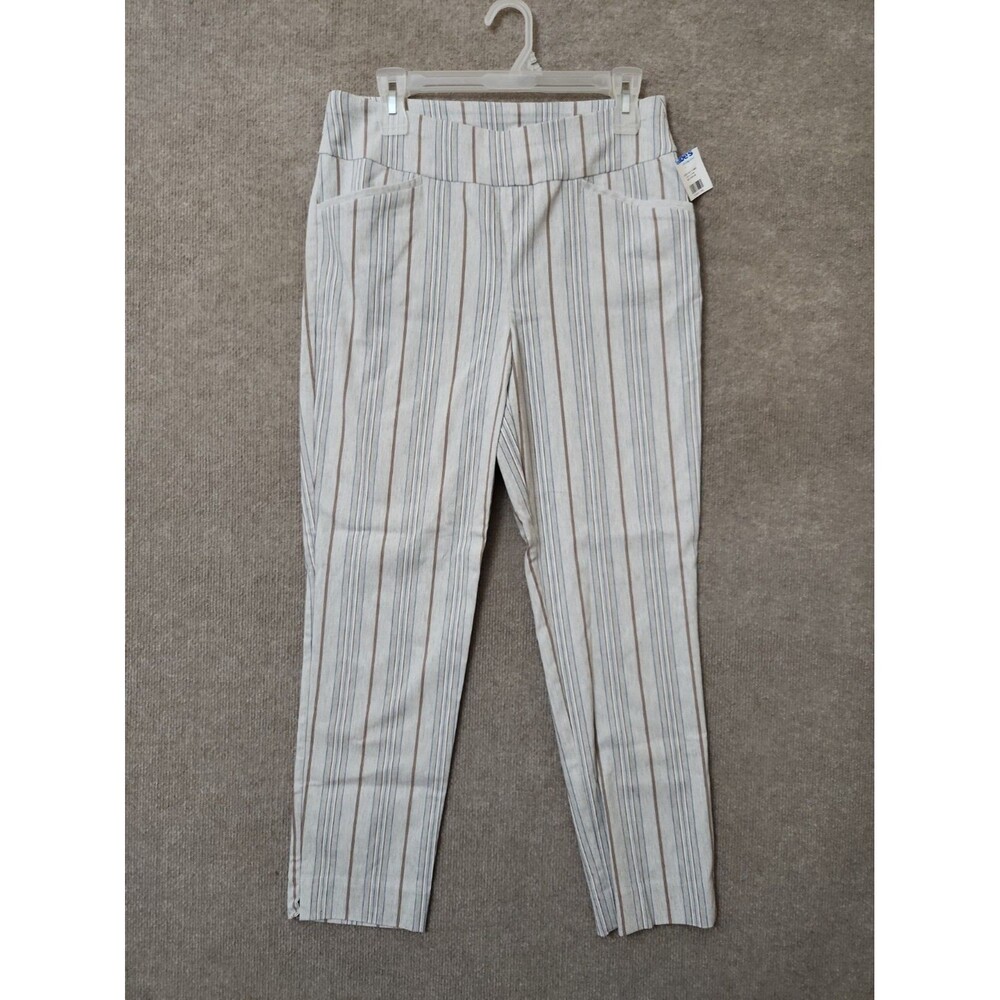 Chicos Perfect Stretch Ankle Pants Womens 0.5 US 6 Gray Striped Pull On NWOT